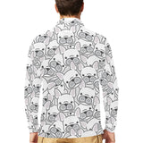 Cute french bulldog head pattern Men's Long Sleeve Polo Shirt