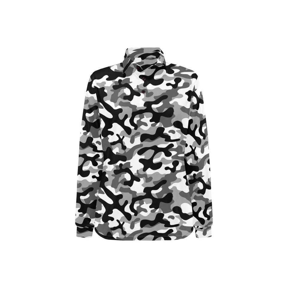 Black white camouflage pattern Women's Long Sleeve Polo Shirt