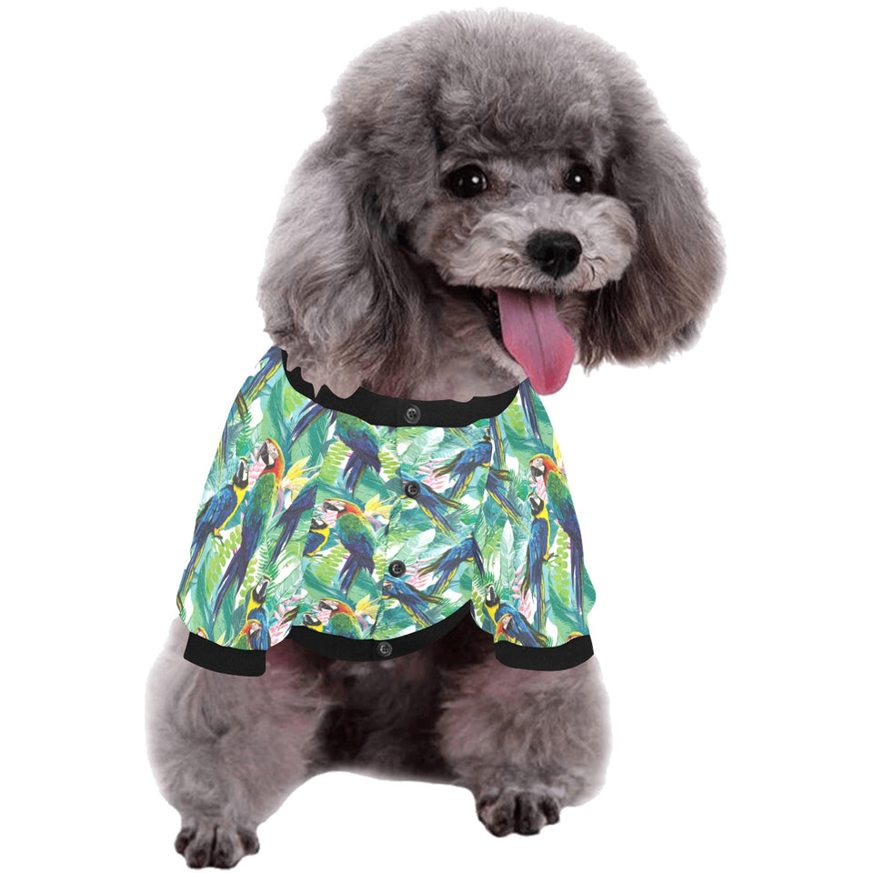 Colorful parrot exotic flower leaves All Over Print Pet Dog Round Neck Fuzzy Shirt