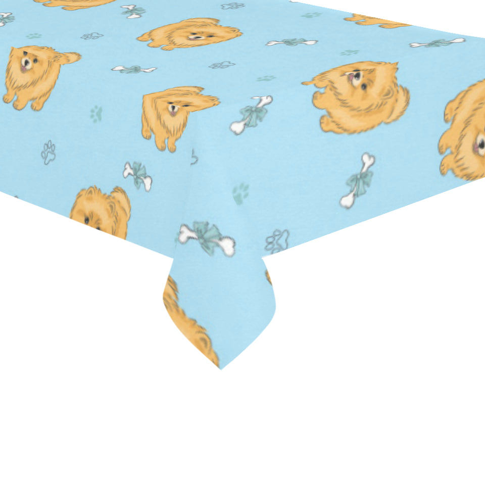 Brown cute pomeranian blue blackground Tablecloth