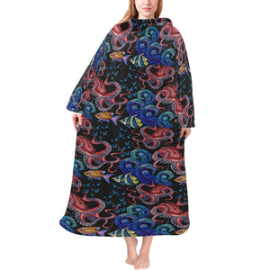 Octopus sea wave tropical fishe pattern Blanket Robe with Sleeves