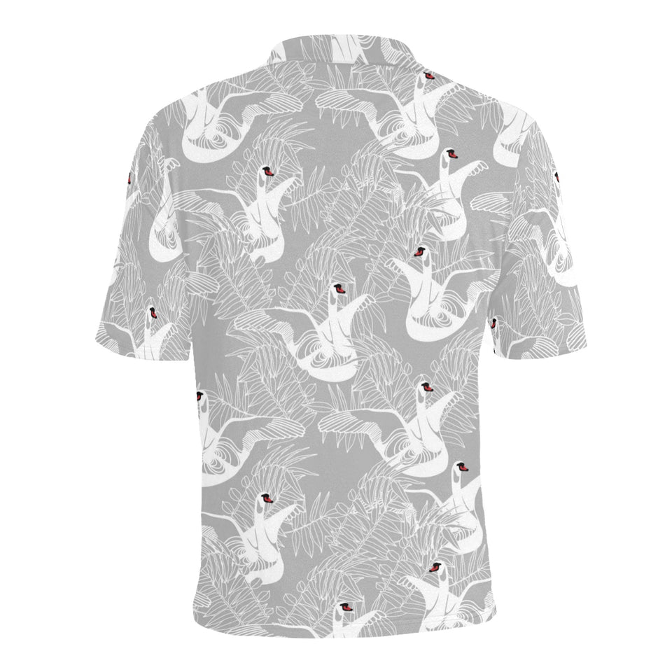 white swan gray background Men's All Over Print Polo Shirt