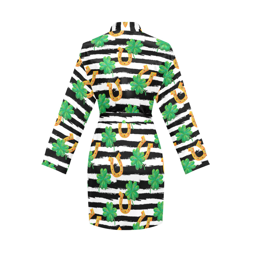 Horseshoes Pattern Print Design 01 Women's Long Sleeve Belted Night Robe