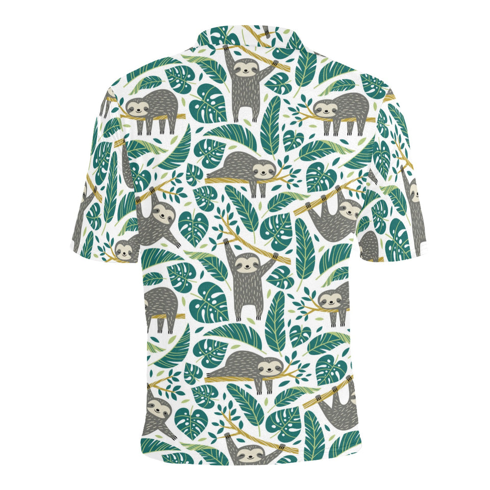 Cute sloths tropical palm leaves white background Men's All Over Print Polo Shirt