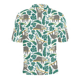 Cute sloths tropical palm leaves white background Men's All Over Print Polo Shirt