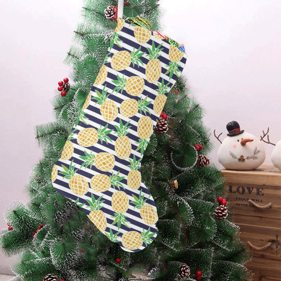 Pineapples pattern striped background Christmas Stocking