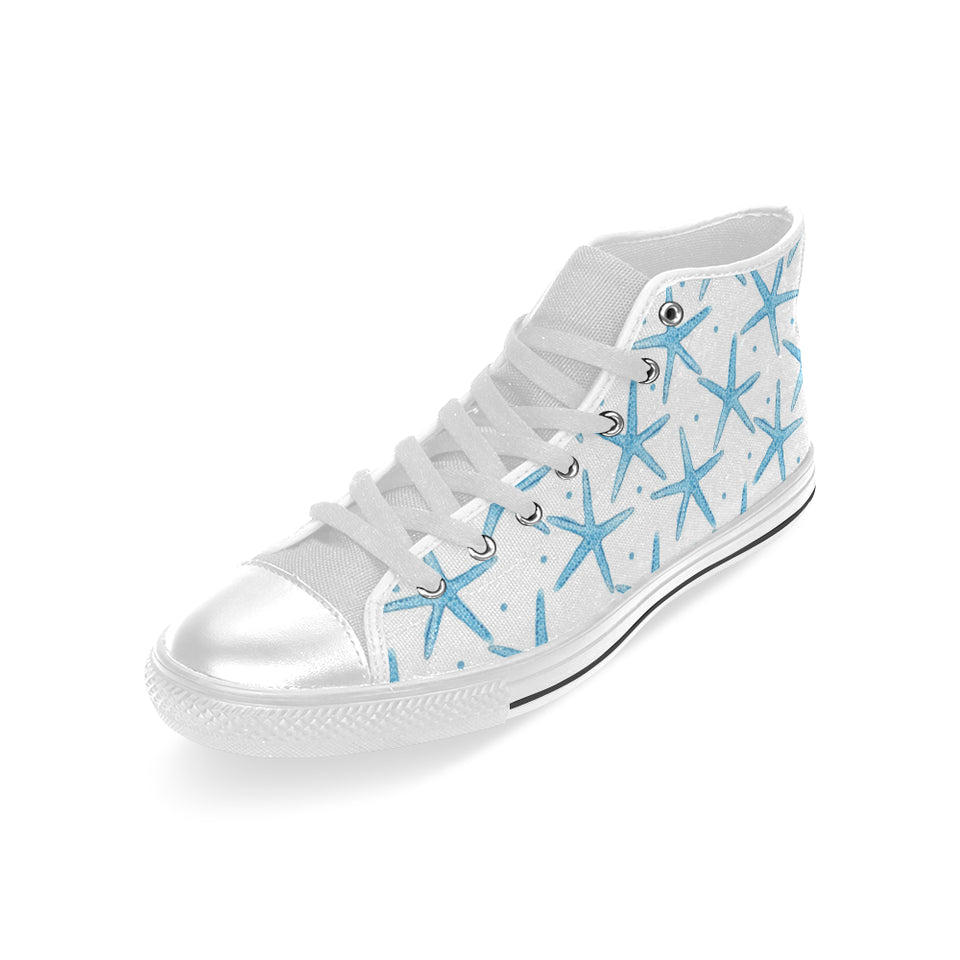 Watercolor starfish pattern Men's High Top Canvas Shoes White