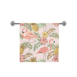 Pink flamingo birds pineapples hibiscus flower pat Bath Towel