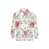 Hand drawn butterfly rose Men's Long Sleeve Polo Shirt
