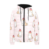 Cute Shiba Inu Dog Apple pattern Men's Padded Hooded Jacket