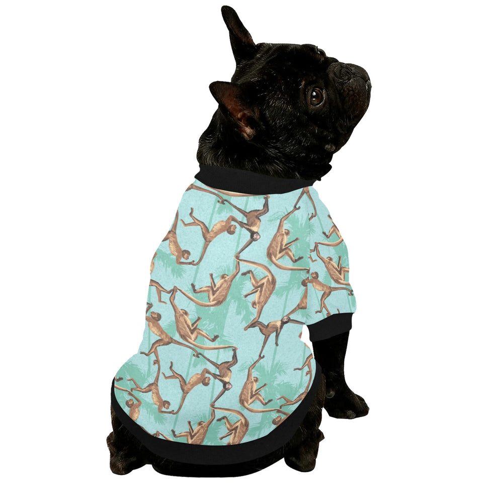 Monkey Palm tree background All Over Print Pet Dog Round Neck Fuzzy Shirt