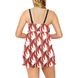 Fire flame symbol design pattern Chest Sexy Pleated Two Piece Swim Dress