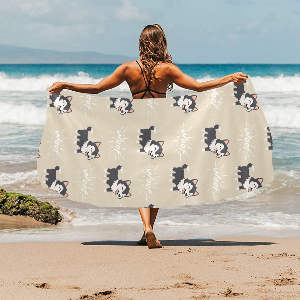 Cute Siberian Husky Beach Towel