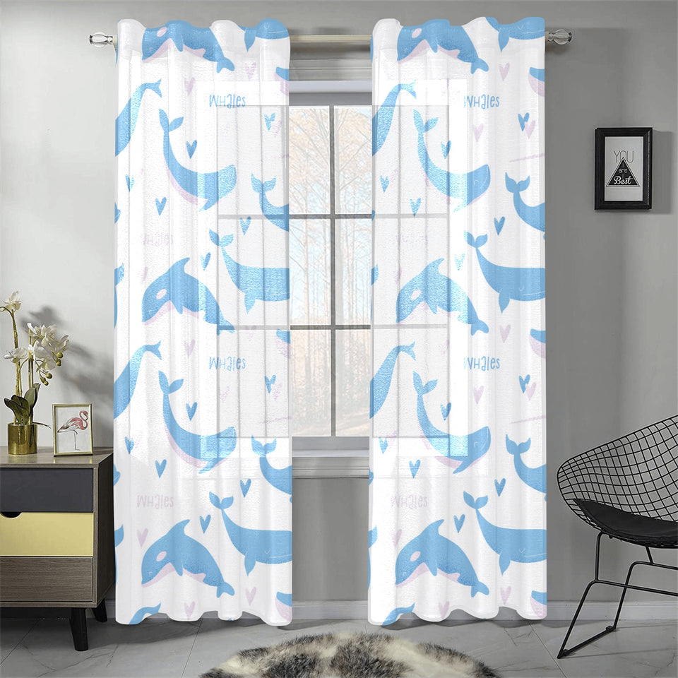 Blue whale pattern Gauze Curtain