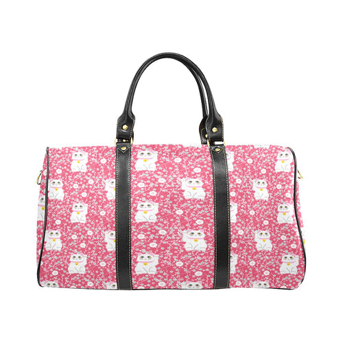 Maneki neko cat sakura pink background Travel Bag