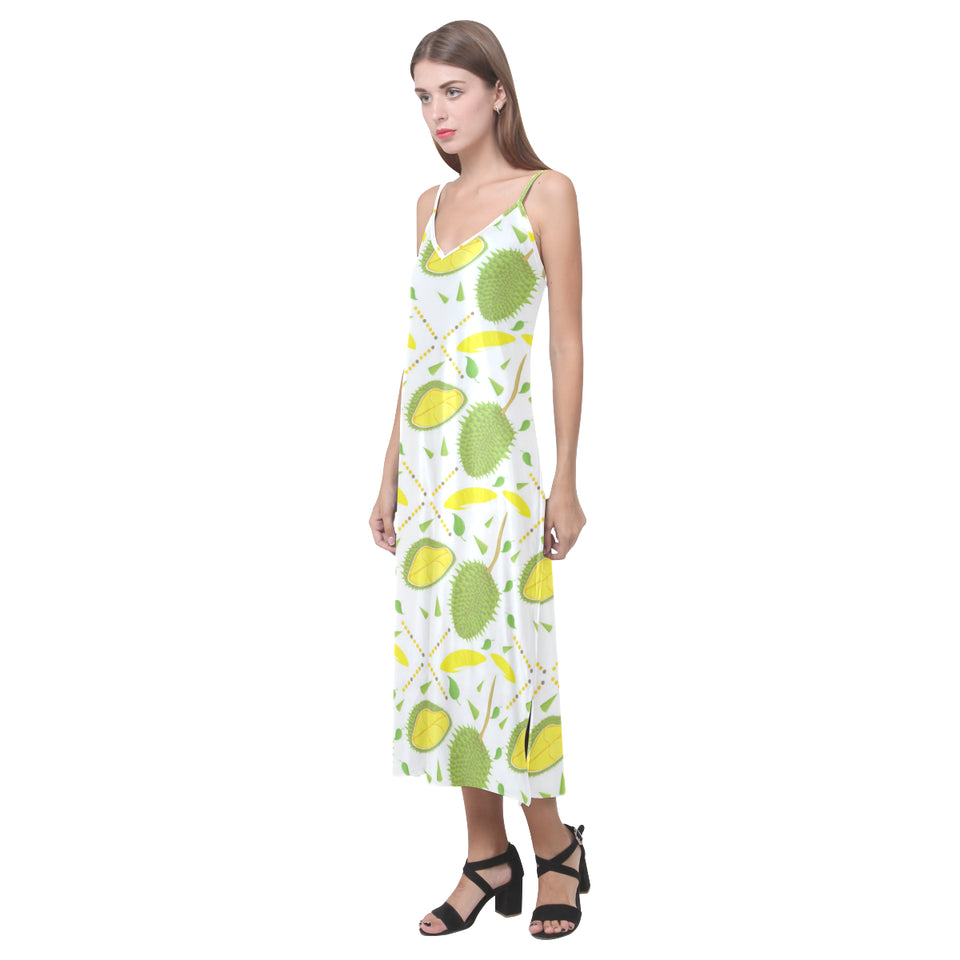 Durian pattern background V-Neck Open Fork Long Dress