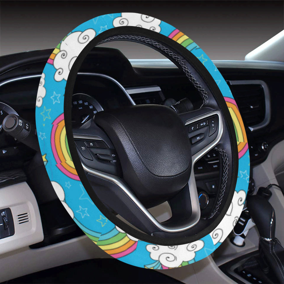 Rainbows Sky Clouds Pattern Car Steering Wheel Cover