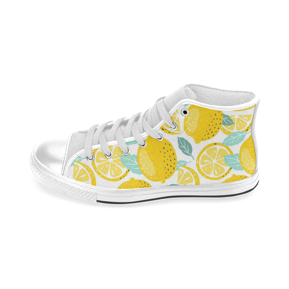 lemon design pattern Men's High Top Canvas Shoes White