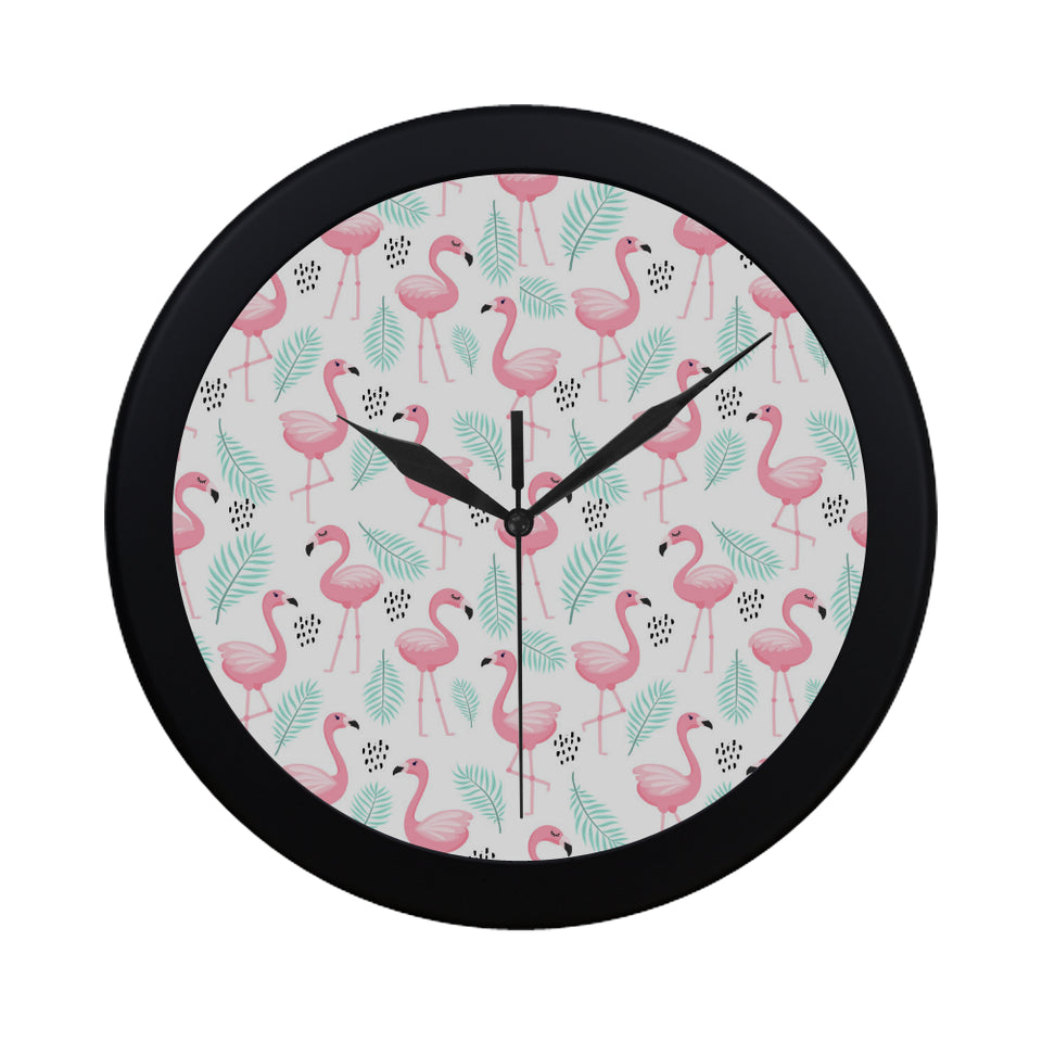 Cute flamingo pattern Elegant Black Wall Clock