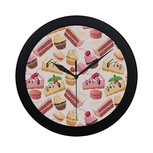 Cake cupcake sweets pattern Elegant Black Wall Clock