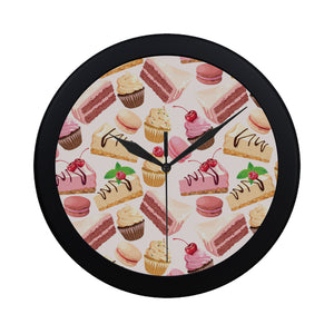 Cake cupcake sweets pattern Elegant Black Wall Clock