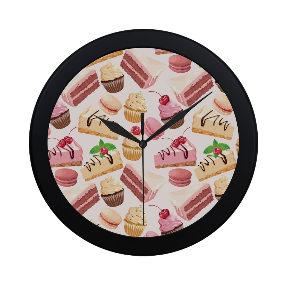 Cake cupcake sweets pattern Elegant Black Wall Clock