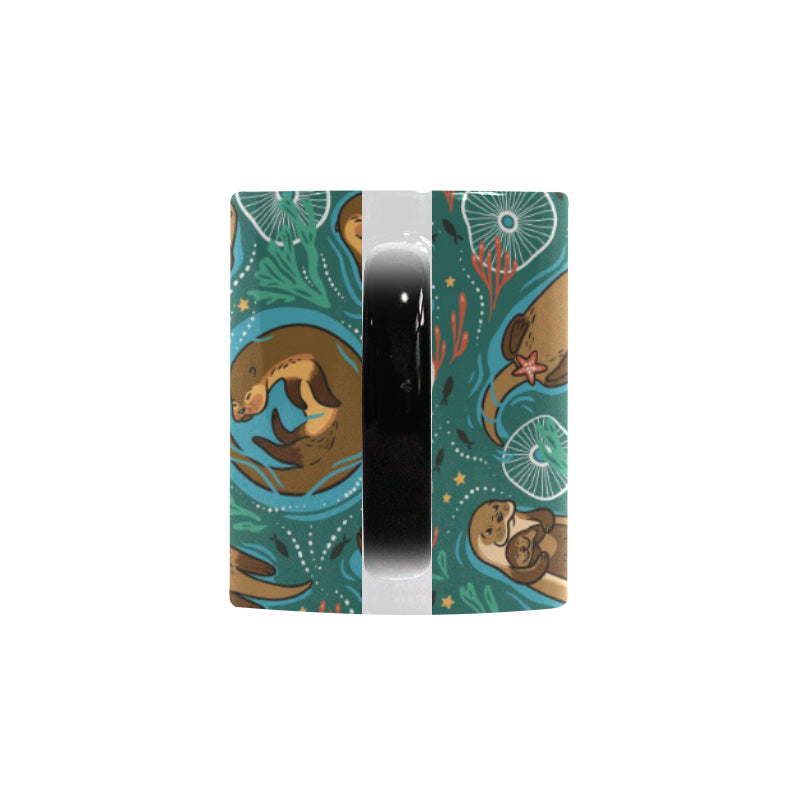 cute brown sea otters ornamental seaweed corals gr Morphing Mug Heat Changing Mug