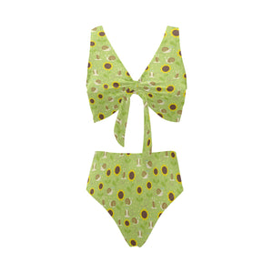 Snail Pattern Print Design 01 Chest Bowknot High Waisted Bikini Swimsuit