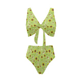 Snail Pattern Print Design 01 Chest Bowknot High Waisted Bikini Swimsuit