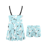 Seagull Pattern Print Design 01 Chest Sexy Pleated Two Piece Swim Dress