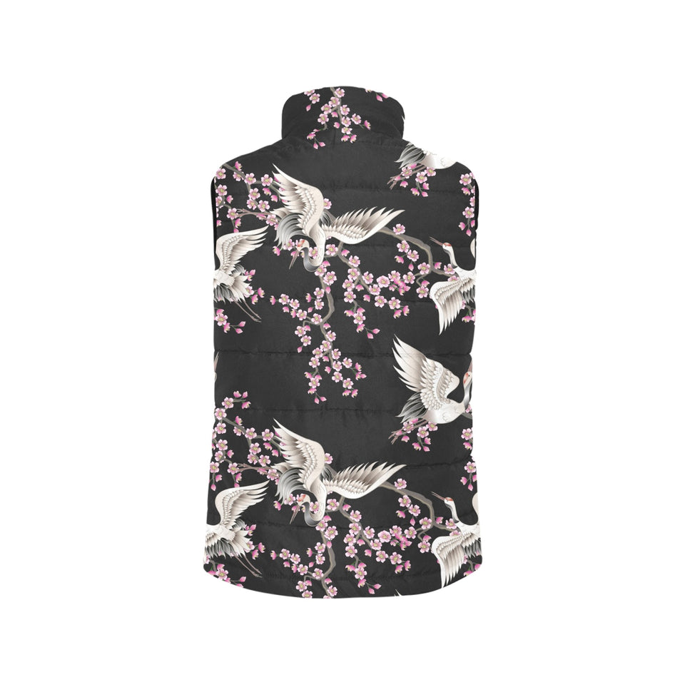 Japanese crane pink sakura pattern Men's Padded Vest