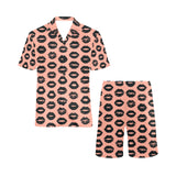 Lips Pattern Print Design 02 Men's V-Neck Short Pajama Set