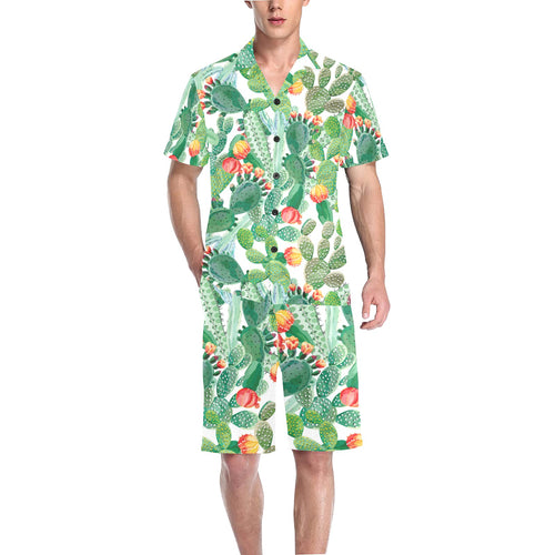 Cactus design pattern copy Men's V-Neck Short Pajama Set