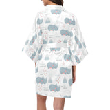 cute rhino heart pattern Women's Short Kimono Robe