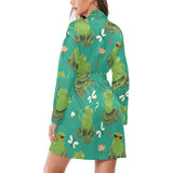Cute frog dragonfly design pattern Women's Long Sleeve Belted Night Robe