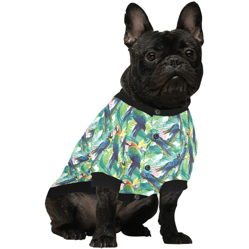Colorful parrot exotic flower leaves All Over Print Pet Dog Round Neck Fuzzy Shirt