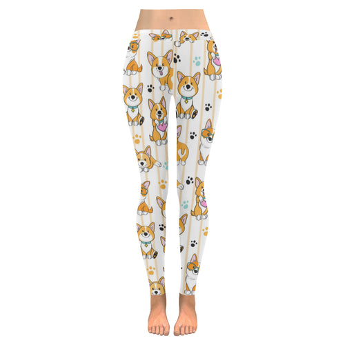 Cute dog corgi striped background pattern Women's Legging Fulfilled In US