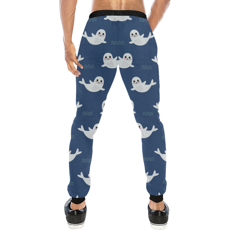 Cute white baby sea lion seal pattern Unisex Casual Sweatpants