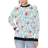 Bowling ball bowling pins blue blackground Women's Crew Neck Sweatshirt