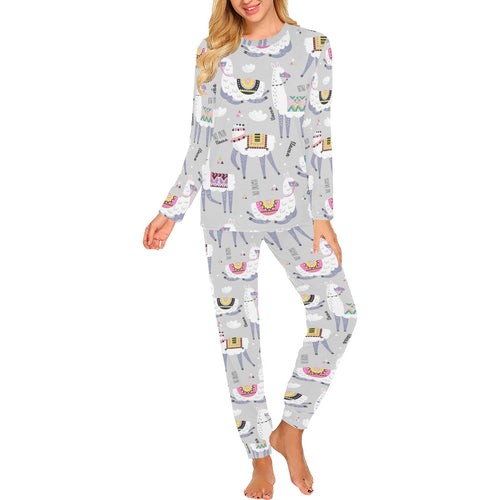 Cute Llama Alpaca pattern Women's All Over Print Pajama Set