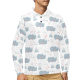 cute rhino heart pattern Men's Long Sleeve Polo Shirt