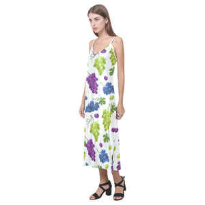 Grape pattern V-Neck Open Fork Long Dress