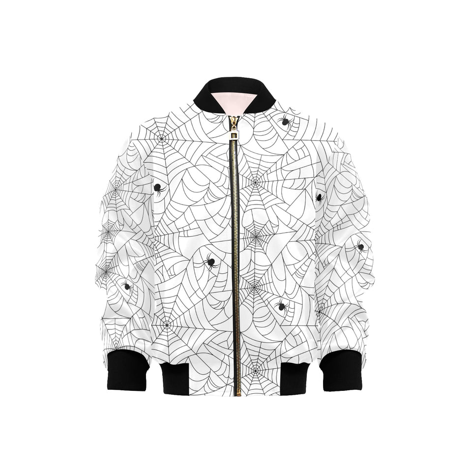 Spider web cobweb pattern white background Kids' Boys' Girls' Bomber Jacket