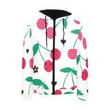 cherry pattern white background Men's Padded Hooded Jacket
