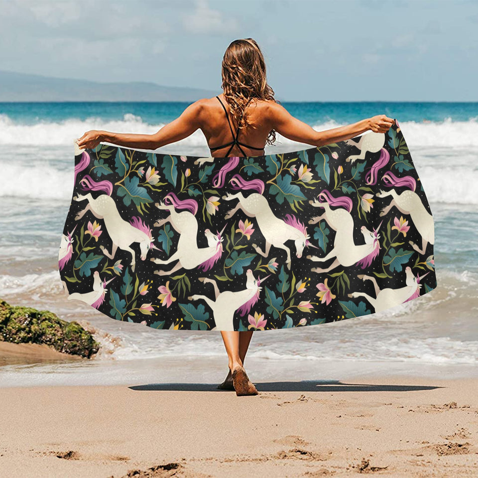 Unicorns forest background Beach Towel