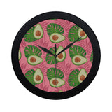 Avocado slices leaves pink back ground Elegant Black Wall Clock
