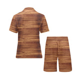 Wood Printed Pattern Print Design 04 Men's V-Neck Short Pajama Set