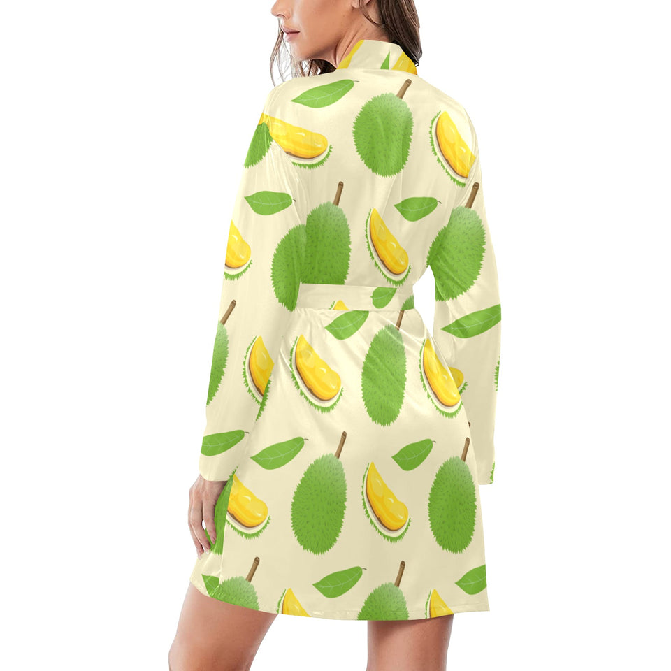 Durian pattern Women's Long Sleeve Belted Night Robe