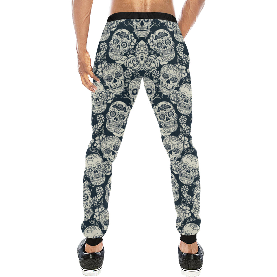 Sugar skull black white pattern Unisex Casual Sweatpants