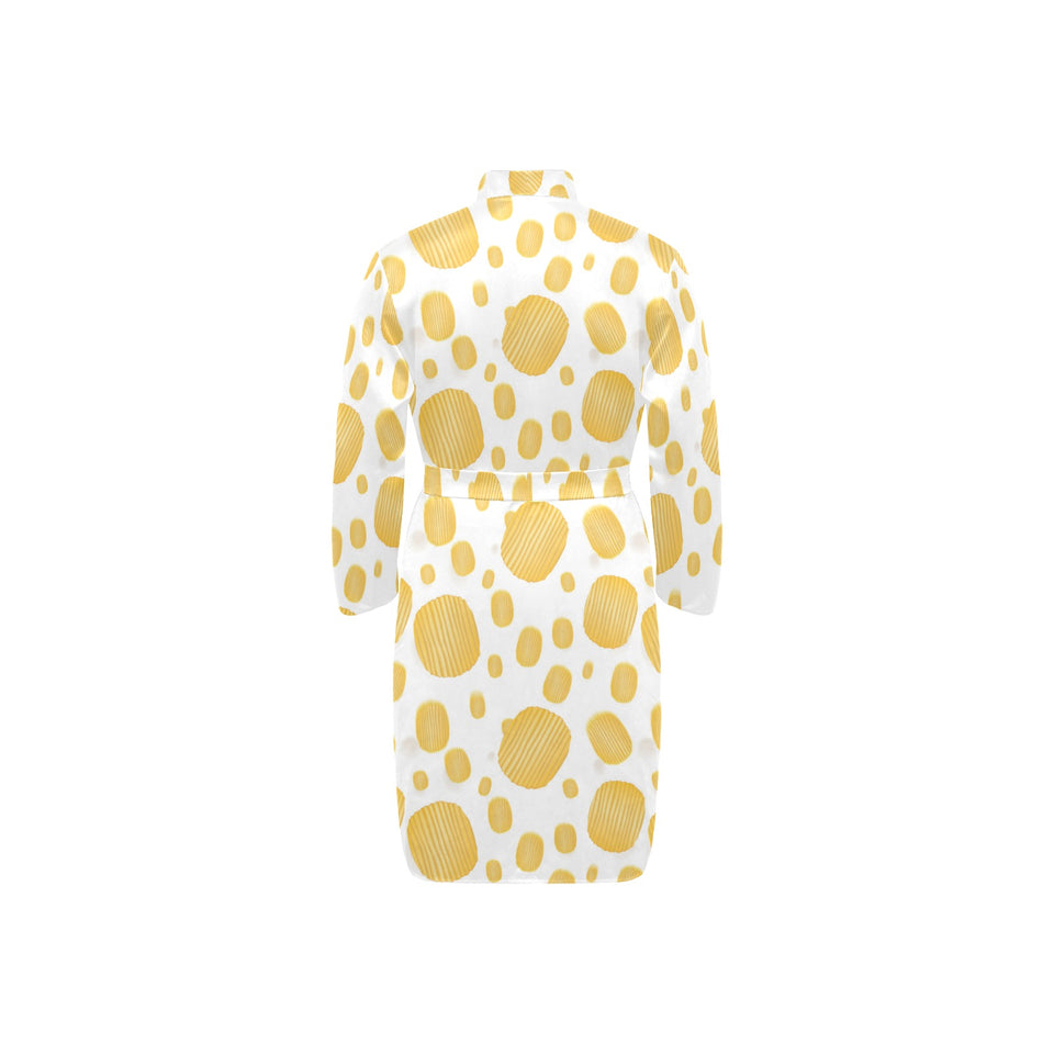 Potato Chips Pattern Print Design 03 Men's Long Sleeve Belted Night Robe